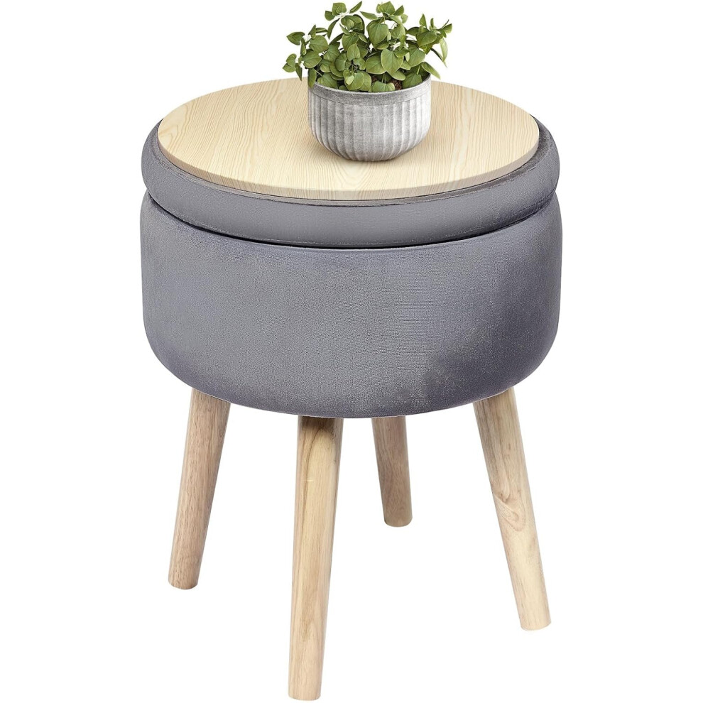 (Grey) Makeup Vanity Stool Side Table,Velvet Storage Footrest Ottoman Stool Seat Toy Box Storage Coffee Table with Wool Legs,Grey,36x36x45cm