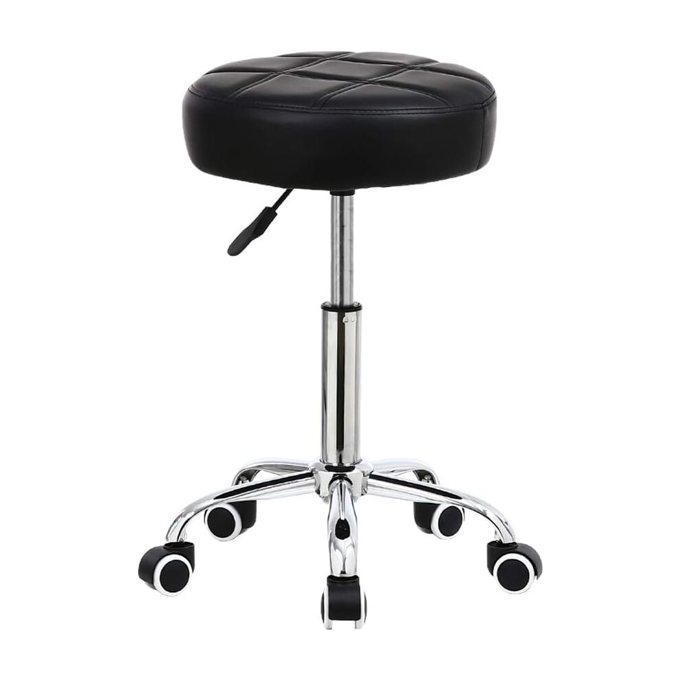 (Black) Round Rolling Stool Chair PU Leather Height Adjustable Shop Stool Swivel Drafting Work SPA Salon Stools with Wheels Office Chair (Black)