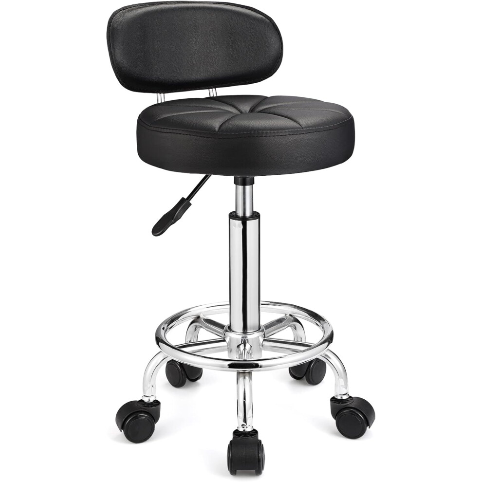 Swivel Stools with Wheels Height Adjustable Rolling Spa Stool Backrest Black