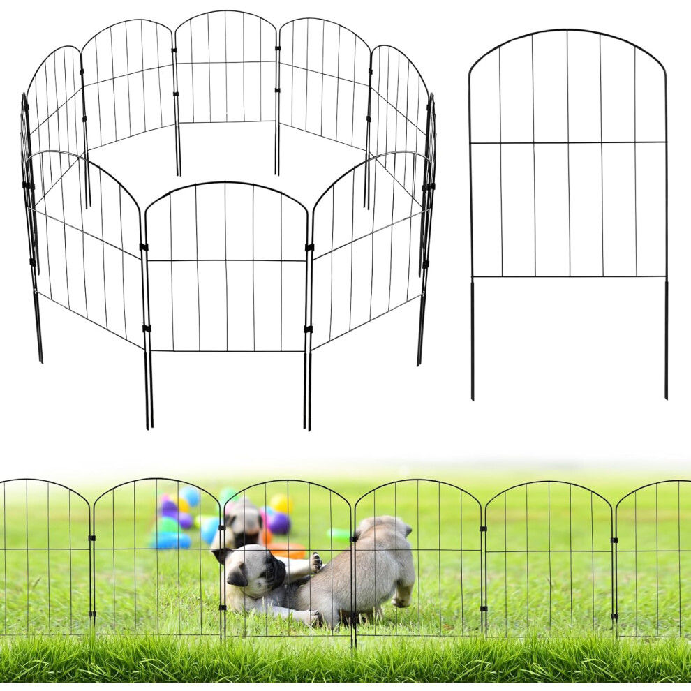 (Black) 10 Pack Decorative Garden Fence,Dog Fence Outdoor for Yard,Garden Fencing Animal Barrier,Rustproof Metal Fence Panels for Dog