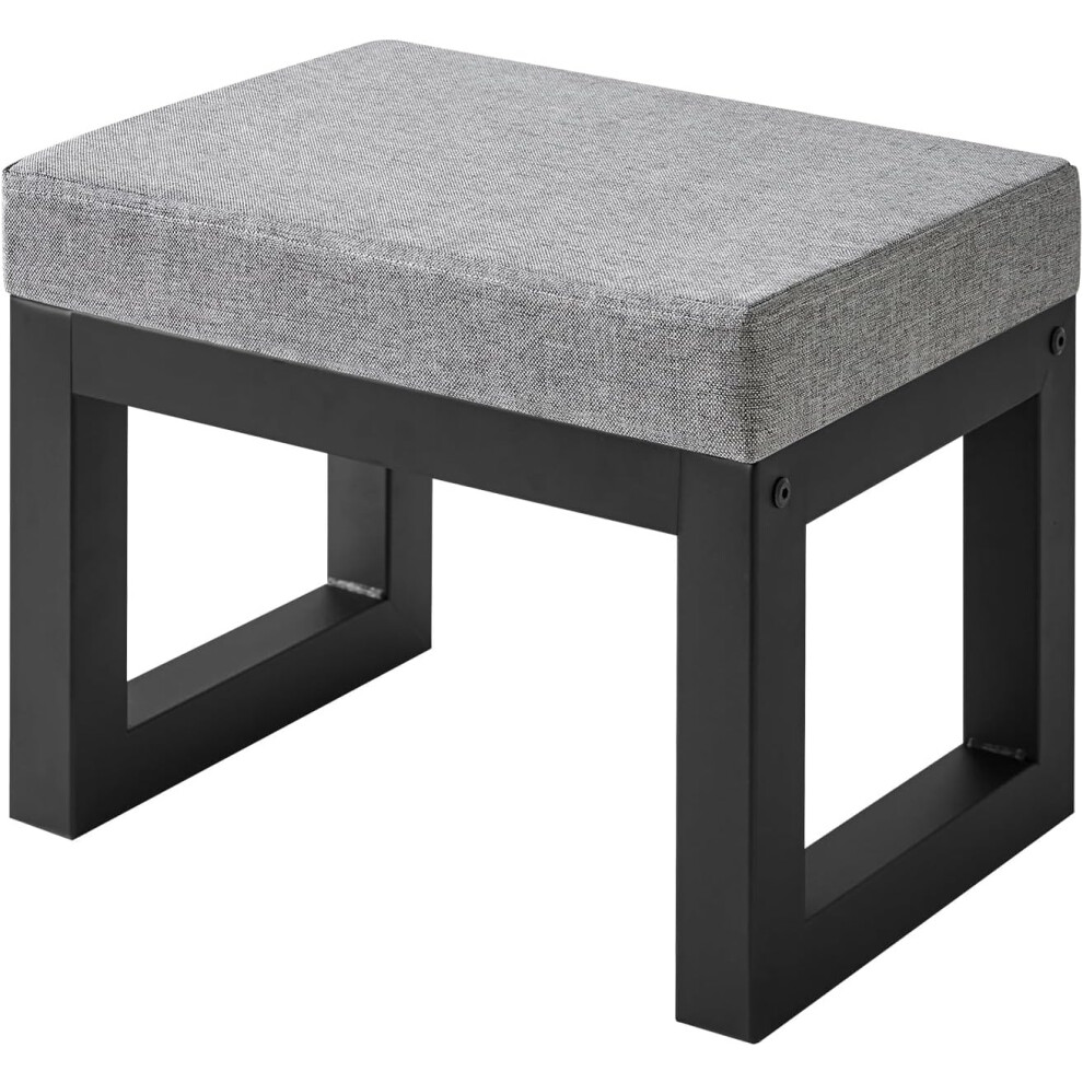 (Gray-blue) Small Foot Stool with Padded Seat, Pouffe Stool Change Shoe Footrest