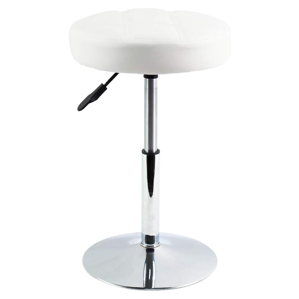 (White) Round PU Leather Salon Massage Chair Adjustable Swivel Stool Work Chair Work Stool Barber Shop Beauty Salon Nail Beauty
