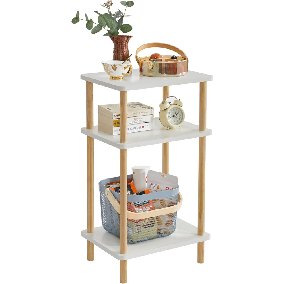 (39 x 29 x 68.5 cm, White) 3-Tier Side Table, Narrow End Table with Storage Shelf