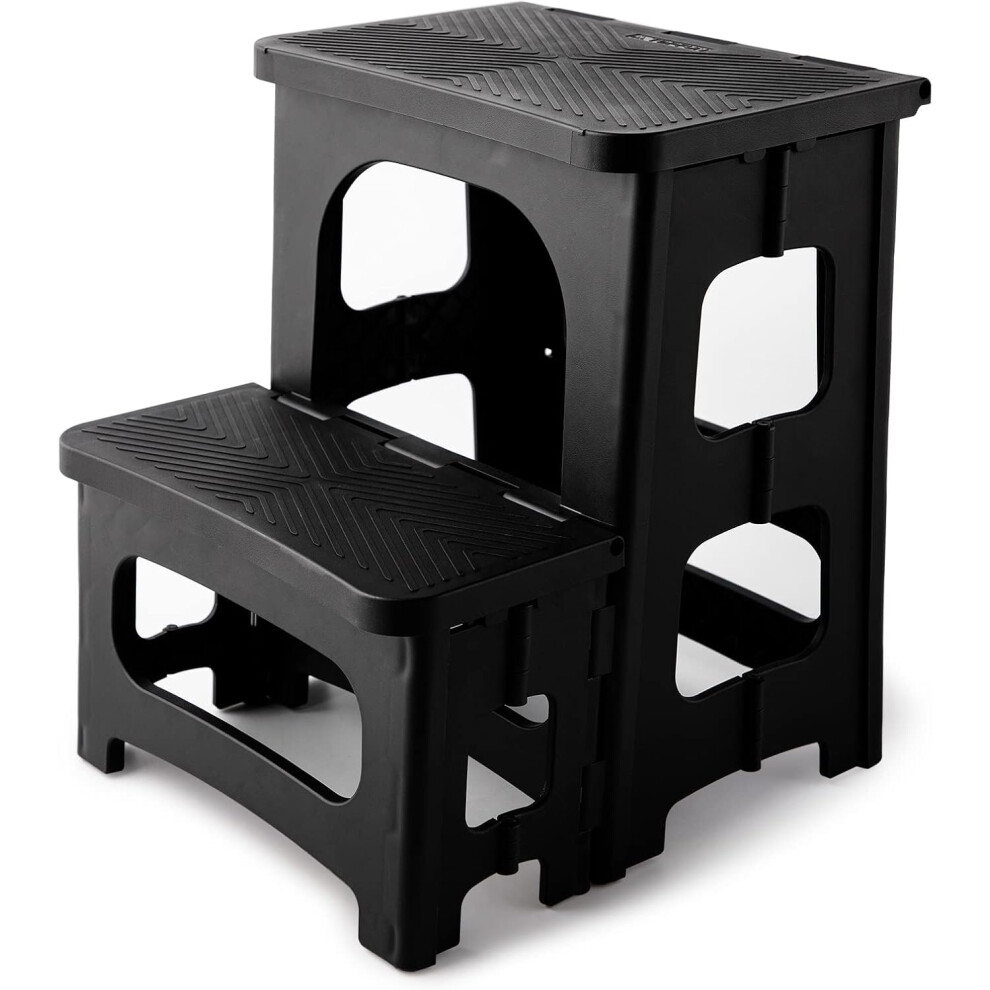 2 Step Ladder Stool Portable Folding Anti-slip Safe Round Corner Desing Holds Up to 136kg