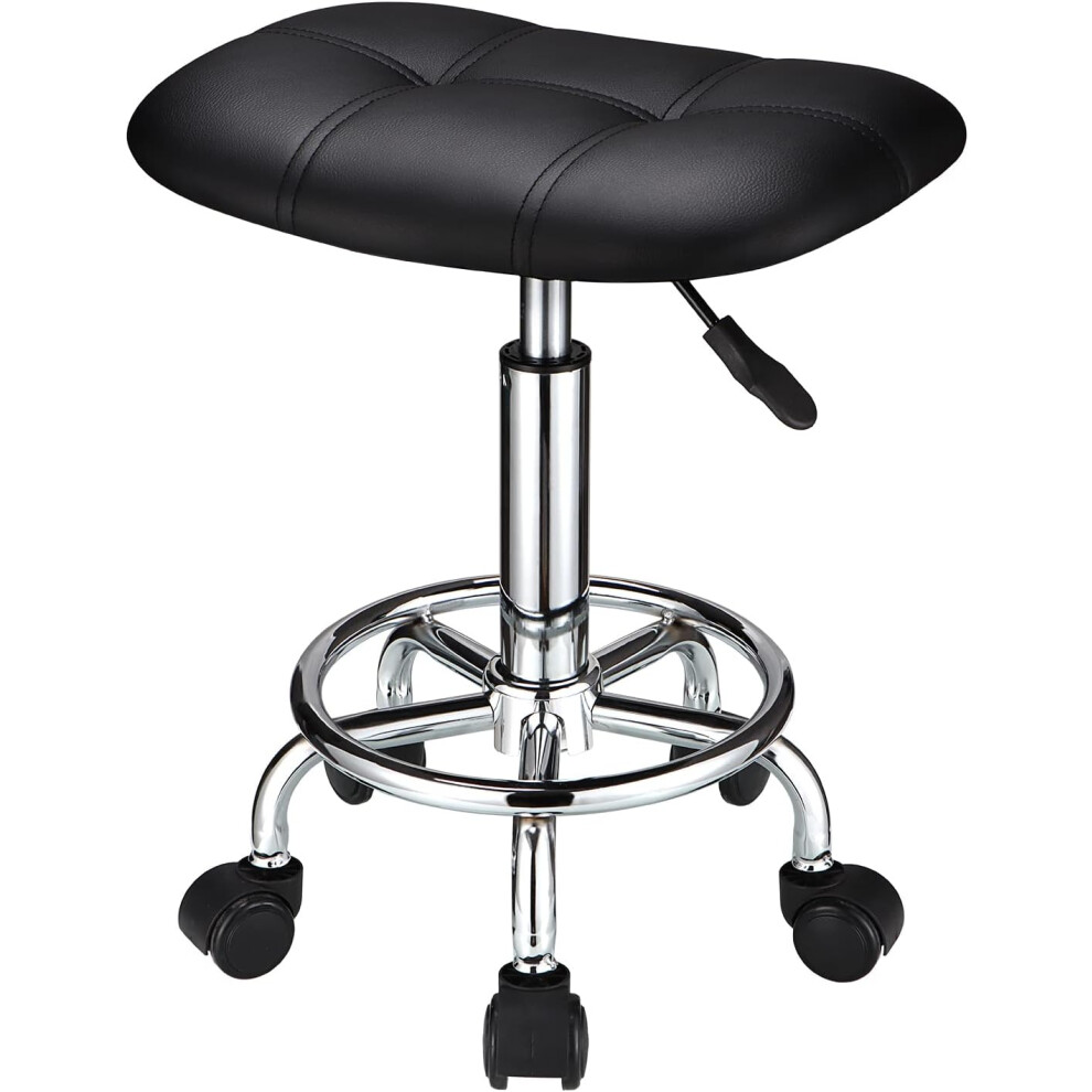 Square Rolling Stool with Wheels Height Adjustable Swivel Stools Black