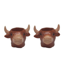 Highland Cow Egg Cups Set of 2 Ceramic Brown Rustic Breakfast Décor