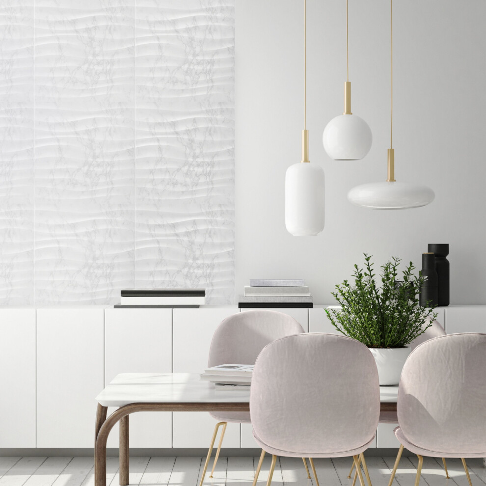 (Matte Marble, Set of 8) Decorative 3D Wall Panels (50cm x 50cm) Waves Design PVC Cladding Panel