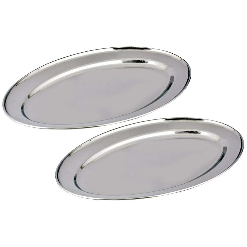 Set of 2 Stainless Steel Oval Plates - 60cm | Rice Plate | Oval Trays| Serving Dish | Meat Platter | Carvery Plate