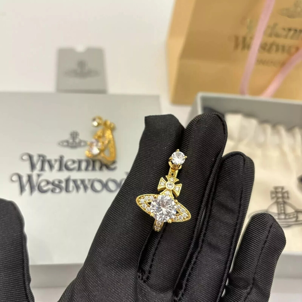 Vivienne Westwood Orb Crystal Earrings Gold Tone With Box