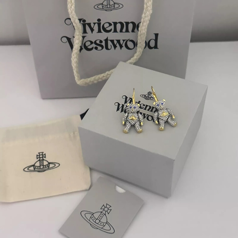 Vivienne Westwood Gold-toned Little Teddy Bear Drop Earrings With Box