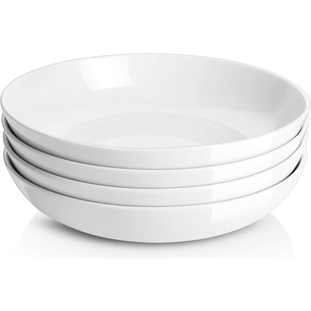 (9.75" | 50oz-4pcs, White) Large Salad Bowls Set of 4, 50 oz Large Pasta Bowls, Ceramic Serving Bowls, Soup Bowl, Fruit Dishes