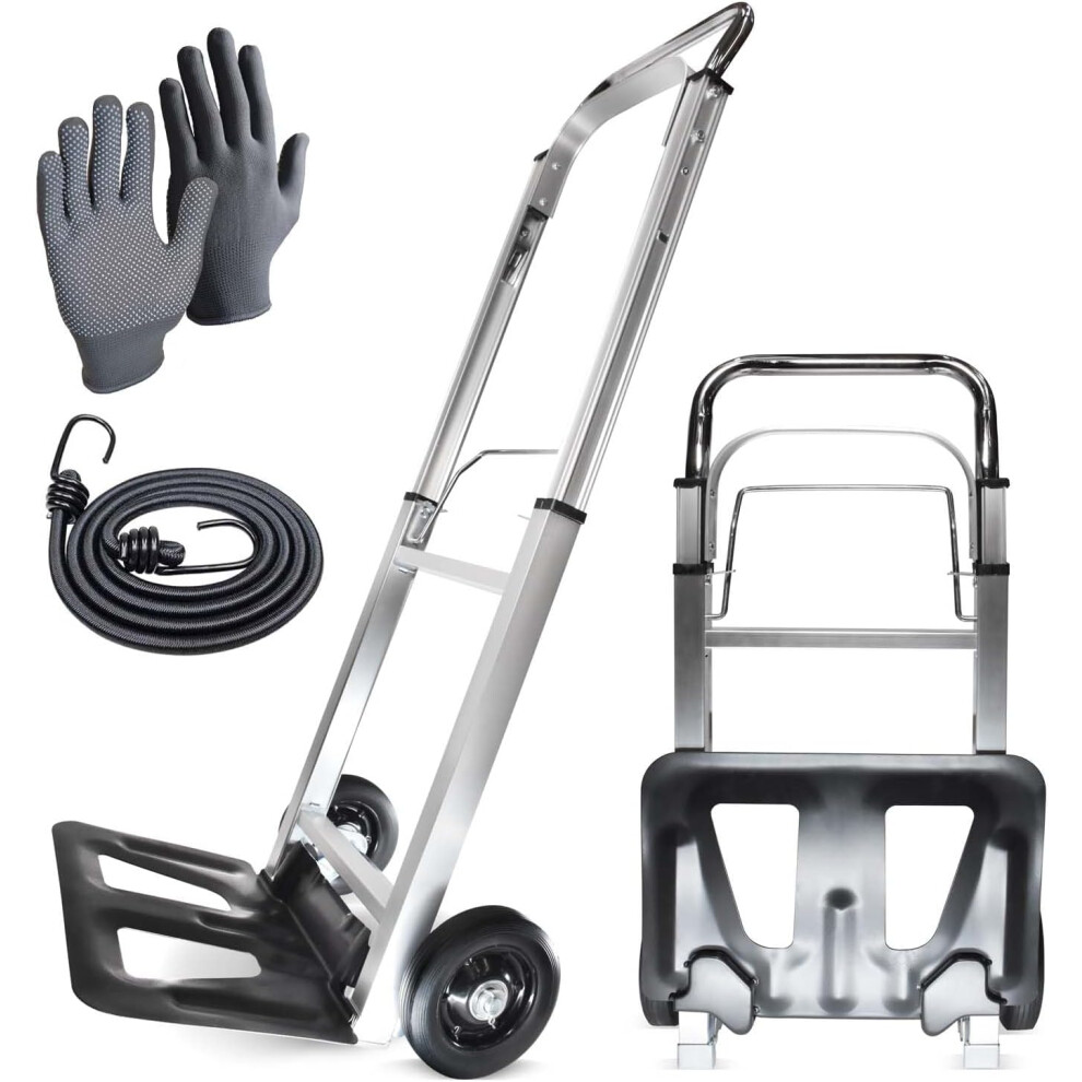(90kg - Max Load, Silver) Heavy Duty Folding Aluminium Hand Truck Trolley | Multi-Purpose Sack Barrow Cart | Lightweight & Durable Aluminium Trolley for Luggage,