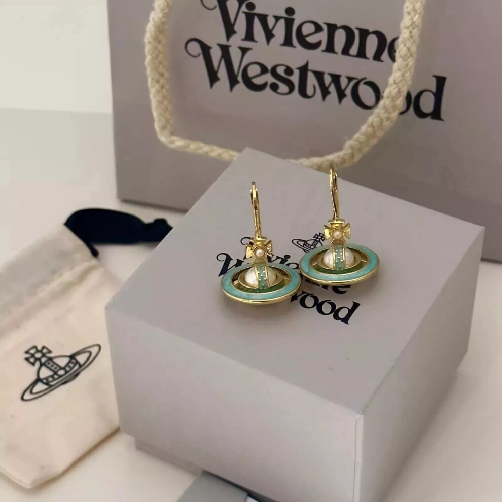 Vivienne Westwood Gold-Toned Turquoise Simonetta Orb Drop Earrings with Box
