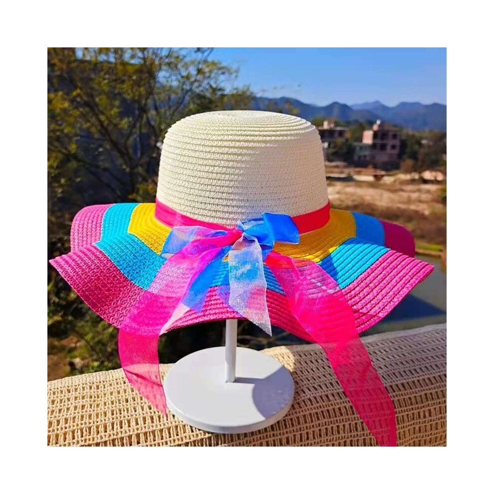 Foldable Rainbow Striped With Wire Edge Big Brim Straw Hats Beach Hats Summer Hats Sunshade