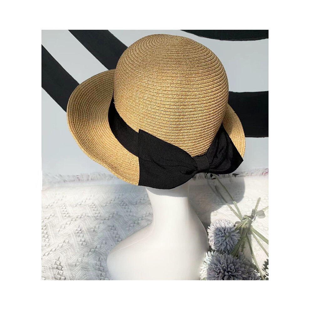 (black) Spring Summer Elegant Bow Sun Hats for Women Foldable Trave Straw Hat Panama Wide Brim Curlable Edge Anti Uv Beach Lady Cap-image-OPC-PGGG9N6-NEW