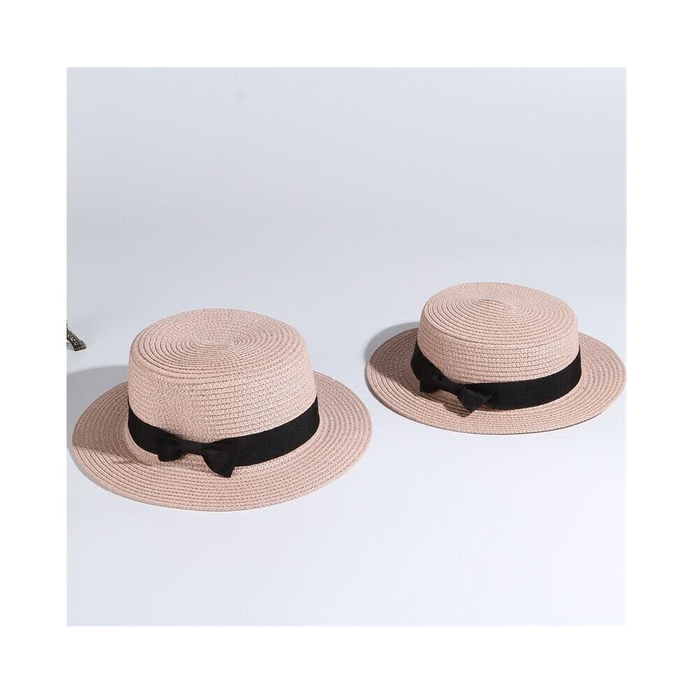 (pink, child 50-54cm) 2022 simple Summer Parent-child Beach Hat Female Casual Panama Hat Lady Brand Women Flat brim Bowknot Straw cap girls Sun Hat-image-OPC-PGGGBZZ-NEW