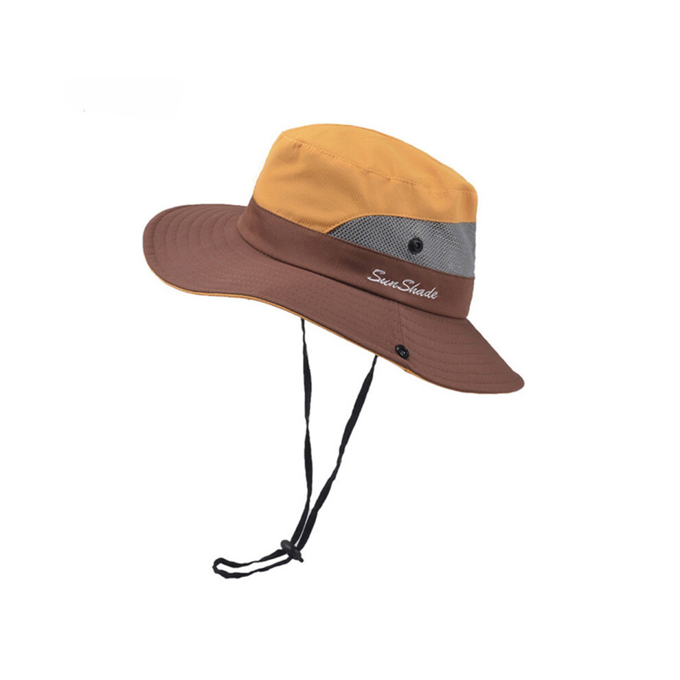 (A Yellow, Child 52-54cm) Parent-Child Men Women Wide Brim Travel Sport Cycling UV Sunscreen Horsetail Cap Unisex Summer Foldable Sun Fisherman Hat V1-image-OPC-PGGGHYQ-NEW