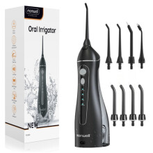 (Black) Cordless Water flosser for teeth F18,4 Pressure Settings, 8 Jet Tips, IPX7 Waterproof, USB Rechargeable Battery Deep Cleaning