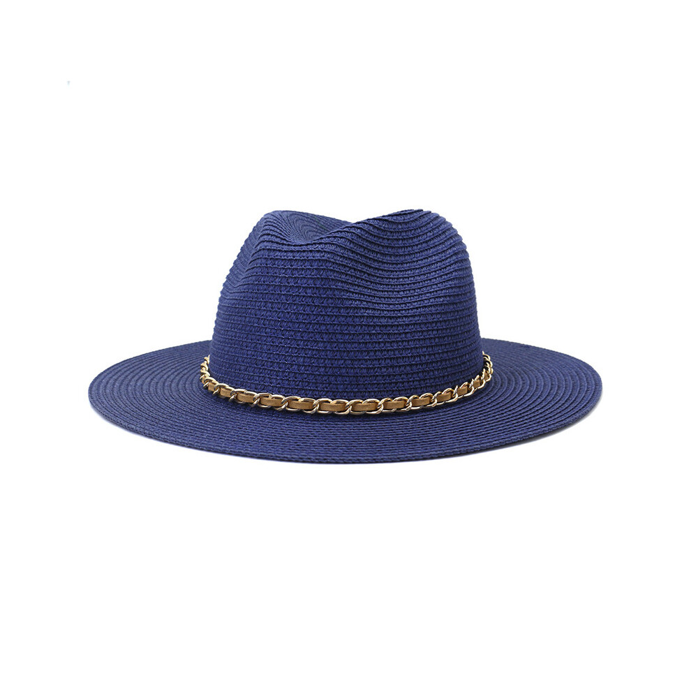 (21, M55-58cm) New wide brimmed men's Panama straw hat with chin strap summer outdoor beach sun hat UPF 50+straw hat-image-OPC-PGGGJZY-NEW