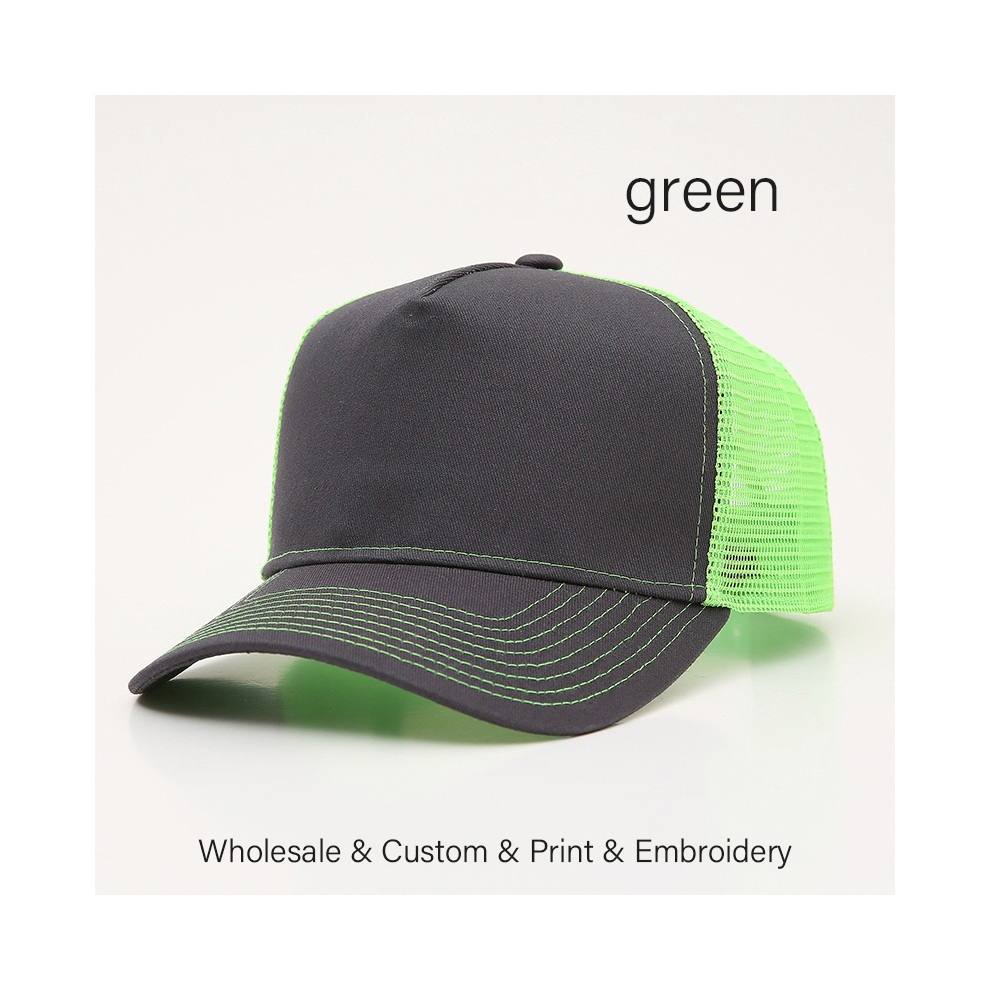 (green, No LOGO-Buy 4-10Pcs) 5-Panel Mesh Trucker Hat Unisex Cotton Baseball Cap with DIY Design Space for Logo Embroidery-image-OPC-PGGGK87-NEW