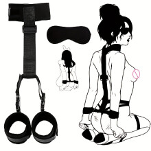 (Black) BDSM Bondage Set Restraints Sex Toy Extreme Sex with Handcuffs and Eye Mask for Couples Collars for Women Sexy Necklace Collar with Wrist Cuffs