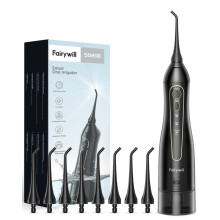(FW-5020E-Black) Fairywill Water Flossers for Teeth 300ML Oral Irrigator Rechargeable Portable Dental 3 Modes Water Tank Waterproof Teeth Cleaner