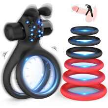 Dual Vibrating Cock Ring Sex Toys for Men, 7 Sizes Silicone Penis Rings&Vibrator for Longer Harder Stronger Erection,Wand Bullet Vibrator