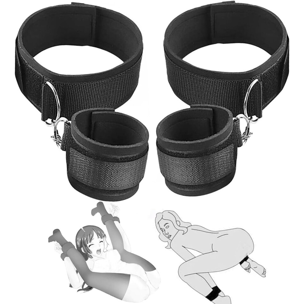 (Black) Sexy Handcuffs BDSM Kit Sexy Bondage Restraint Set Adjustable Hand Wrist and Thigh Cuffs Bedroom SM Erotic Restraints Sex Toys for Lovers Couples
