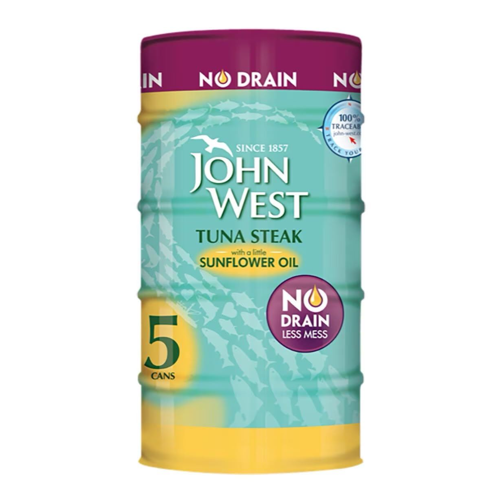 John West Tuna Steak In Sunflower Oil, No Drain, 5 X 110G Cans