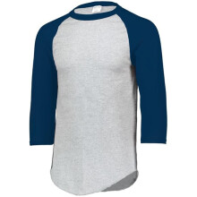 Augusta Sportswear 4421.157.L Youth Baseball 3 by 4 Sleeve T-Shirt 2.0, Athletic Heather & Navy - Large