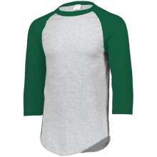 Augusta Sportswear 4421.153.L Youth Baseball 3 by 4 Sleeve T-Shirt 2.0, Athletic Heather & Dark Green - Large