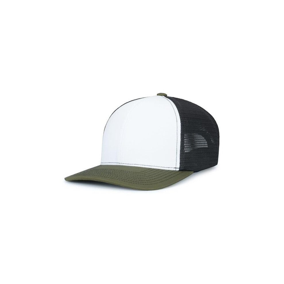 Pacific Headwear P151S.50R.OS Contrast Stitch Trucker PacFlex Snapback Cap, White, Light Charcoal & Moss - One Size-image-OPC-PGGHT2G-NEW
