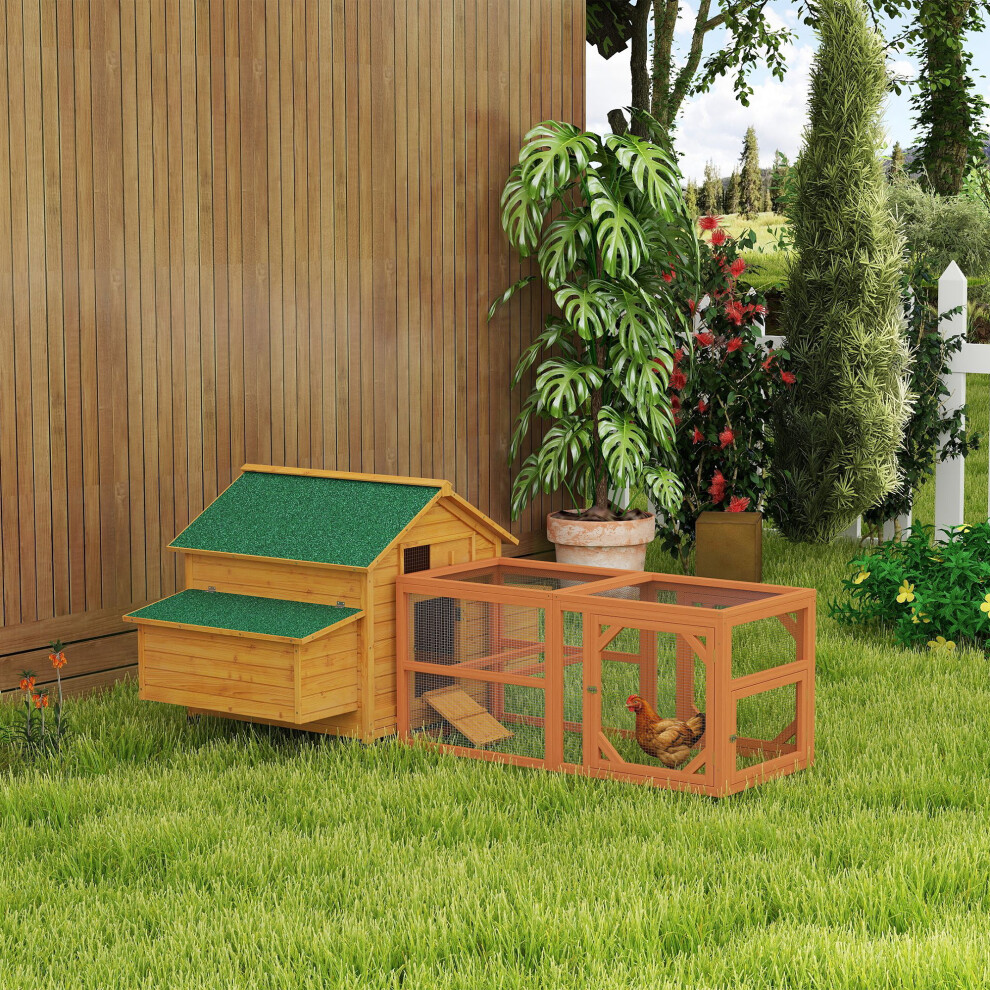 Pawhut 2 Piece Chicken Coop And Run Set, For 4-8 Chickens, Yellow