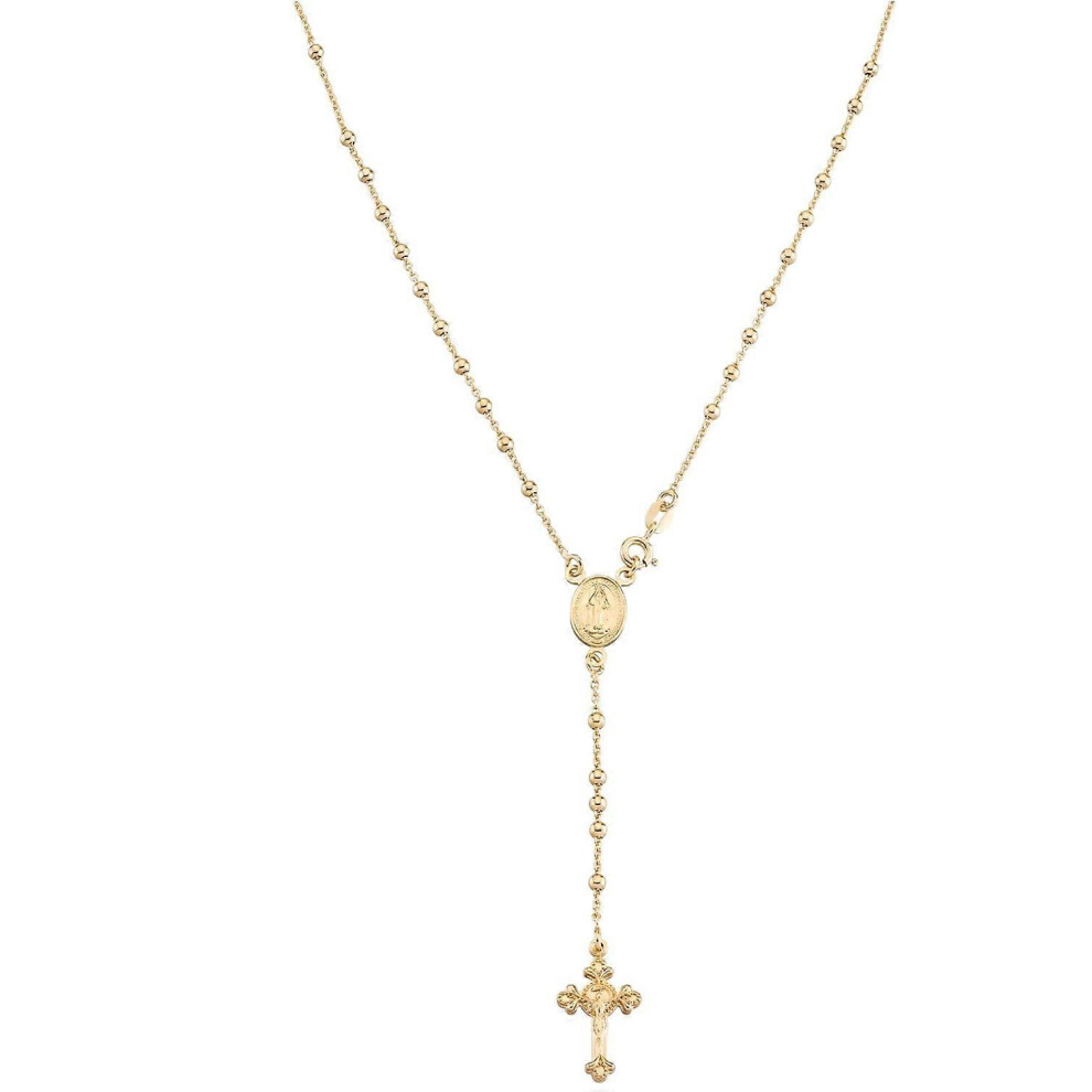 (As show, One size) 18K Gold Over Sterling Silver Italian Rosary Bead Cross Y Necklace Chain For Women Men, 20 Inch