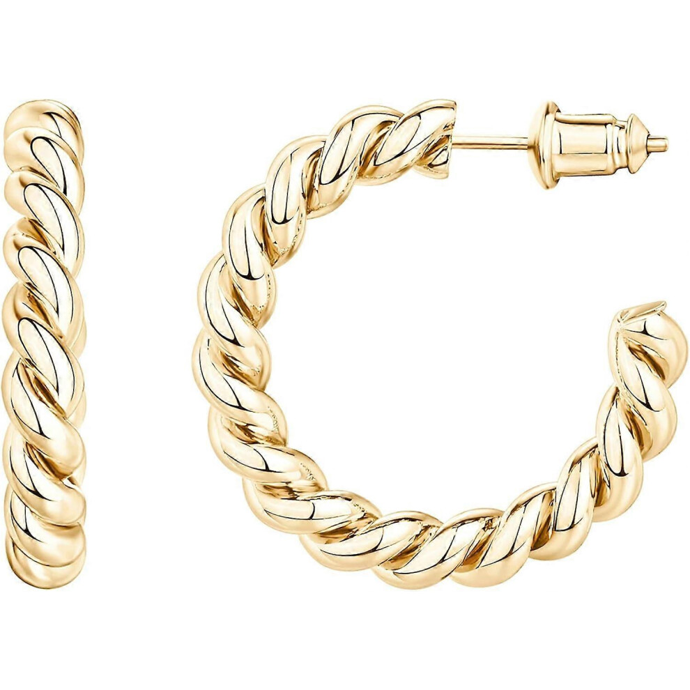 (As show, One size) 14K Gold Plated 925 Sterling Silver Twisted Rope Round Hoop Earrings in Rose Gold, White Gold and Yellow Gold-image-OPC-PGGJBZB-NEW