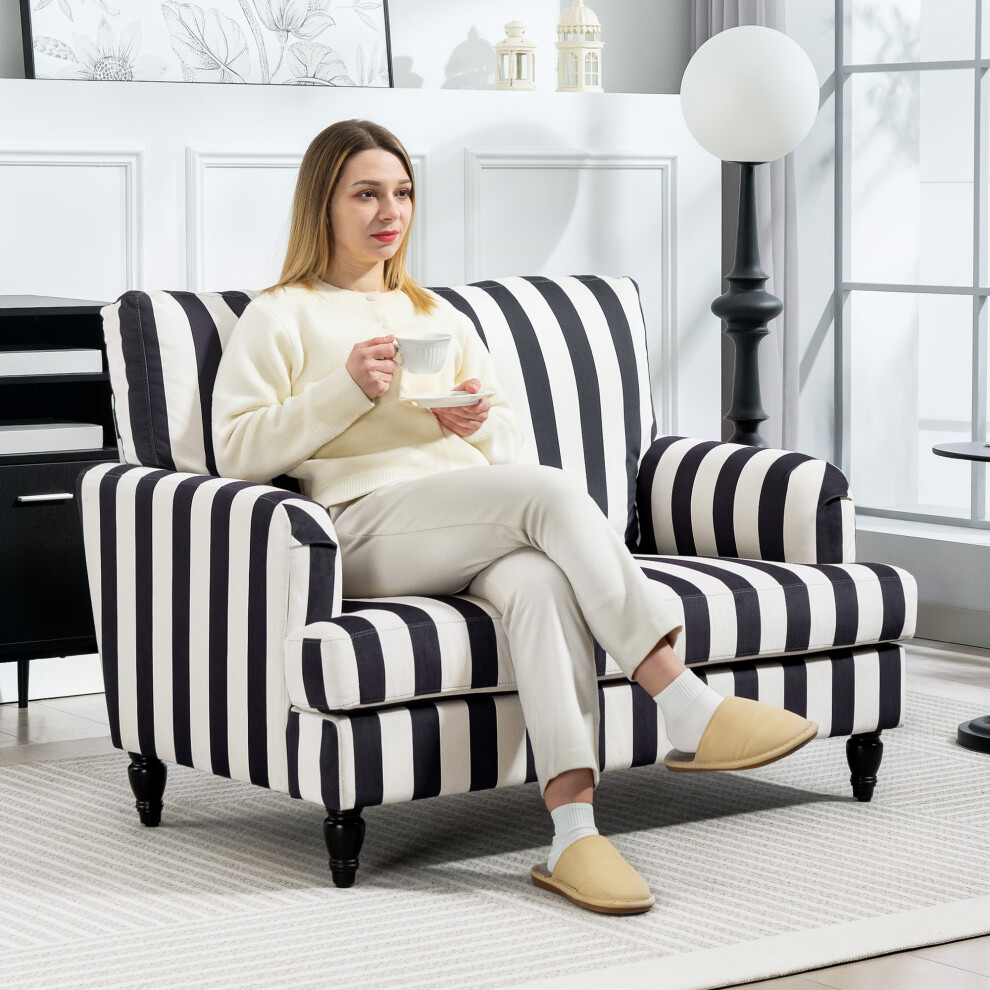 Homcom Cuddle Chair With Stripe, Armchair For Living Room, Black And White