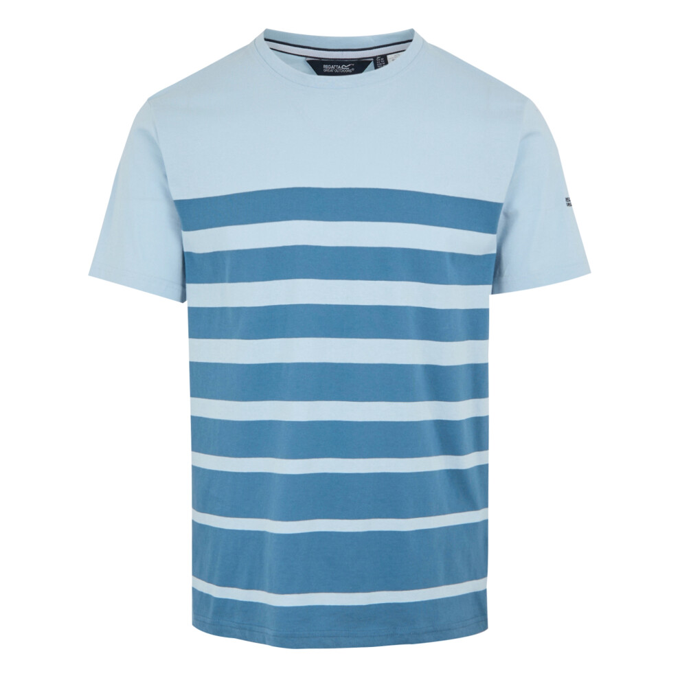 (S, Skyway/Coronet Blue) Regatta Mens Shorebay III Striped T-Shirt