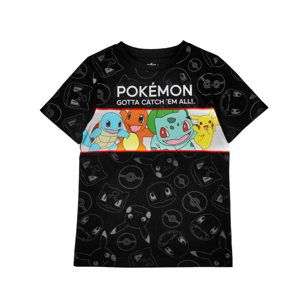(13-14 Years, Black) Pokemon Boys Characters Short-Sleeved T-Shirt