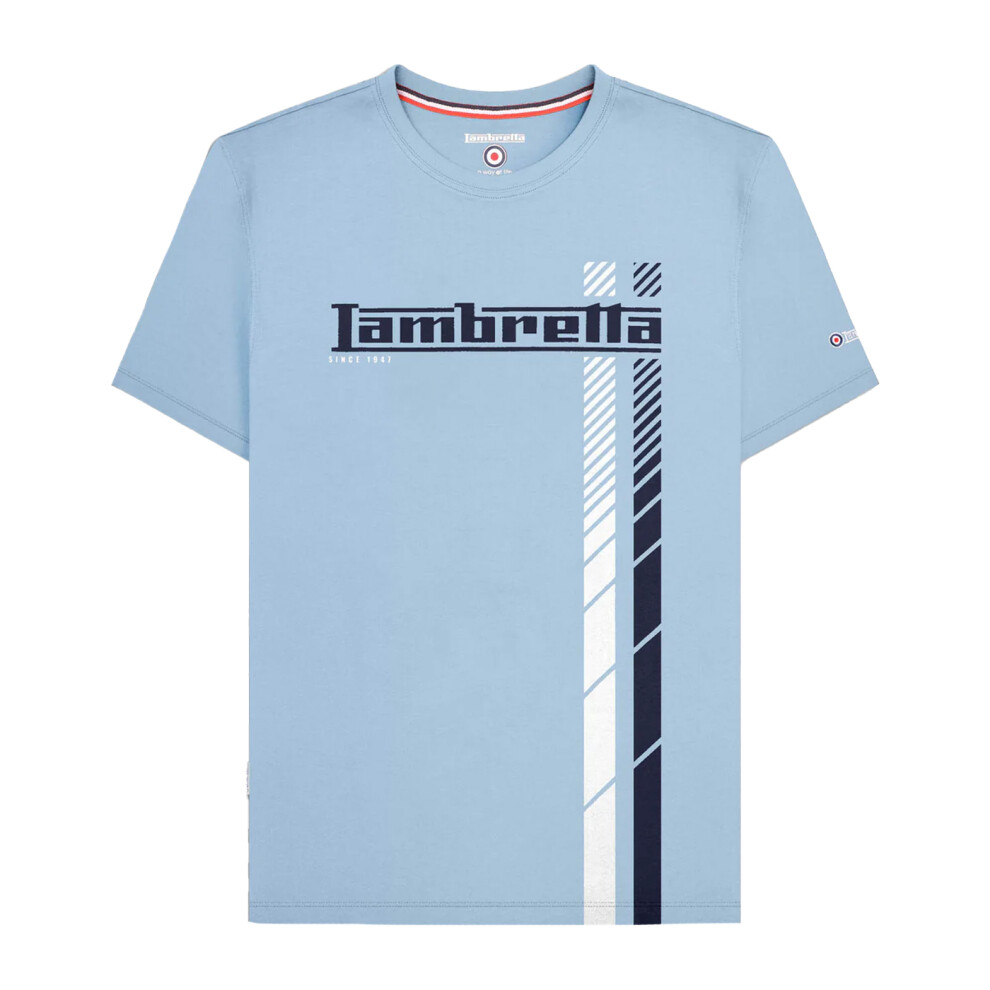 (4XL, Sky Blue) Lambretta Mens SS25 Racing Stripe Big & Tall T-Shirt