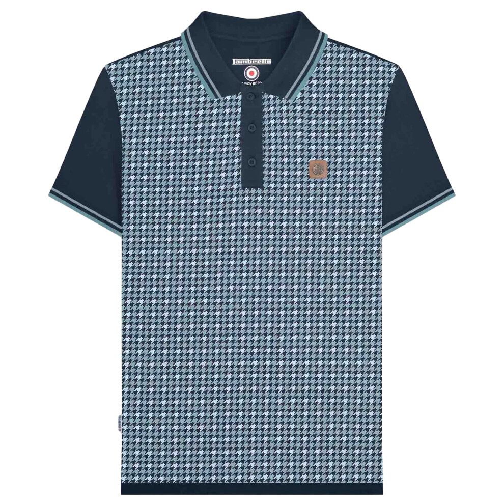 (4XL, Navy) Lambretta Mens SS25 Houndstooth Big & Tall Polo Shirt