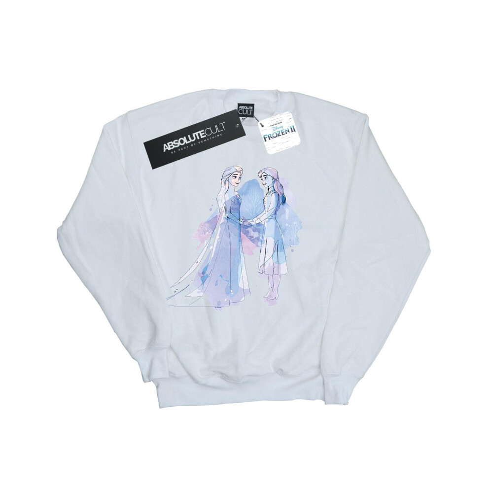 (3-4 Years, White) Disney Girls Frozen 2 Elsa Anna Sisters Sketch Sweatshirt