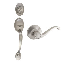 Design House 783514 Coventry h?ndtagss?t med scroll indvendig h?ndtag og enkeltcylindret d?dbolt satin nikkel