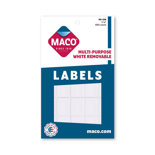 MACO White Rectangular Multi-Purpose Labels  3/4 x 1 Inches  1000 Per Box MS-1216
