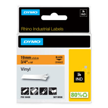 Etichette in vinile industriali DYMO Rhino da 3/4"""" con stampa nera su nastro arancione