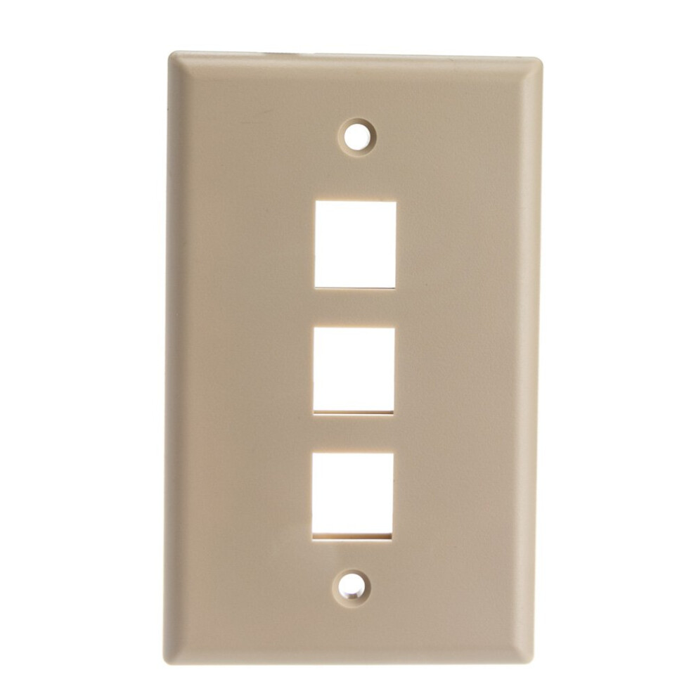 Keystone Wall Plate 3 Port Beige (Cat5e Cat6 Coax (Video) Aux (Cat6 For Data Ip Phone Pots Or Other) Single Gang Cablewholesale 846568014314