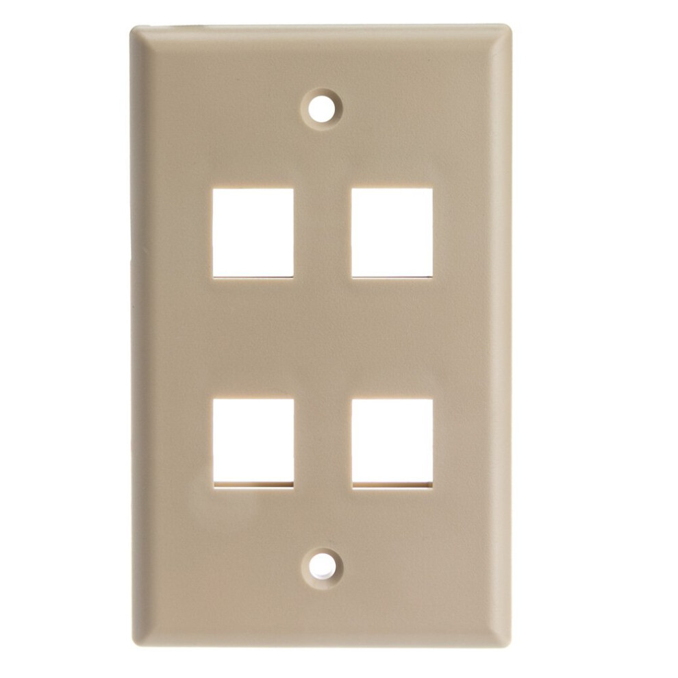 Keystone Wall Plate 4 Port Beige (Cat5e Cat6 Coax (Video) Aux (Cat6 For Data Ip Phone Pots Or Other) Single Gang Cablewholesale 846568014338