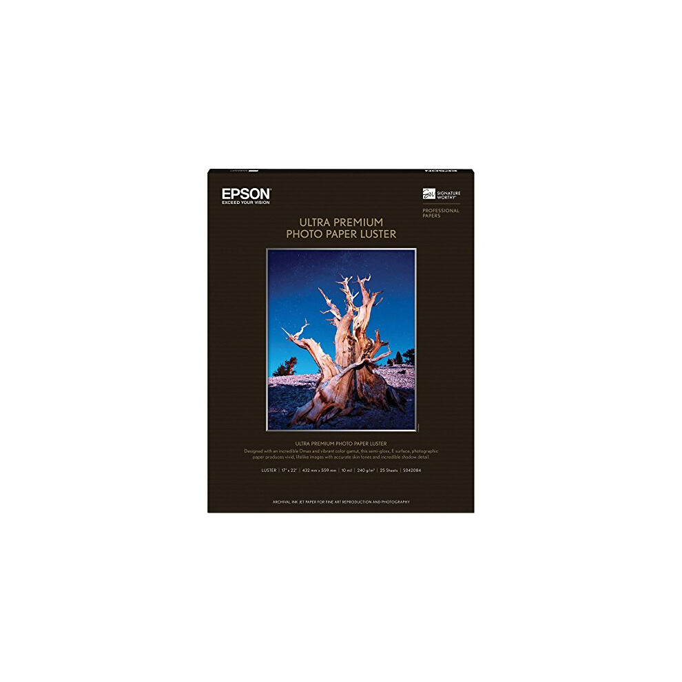 Epson Ultra Premium Photo Paper LUSTER (17x22 Inches  25 Sheets) (S042084)   White