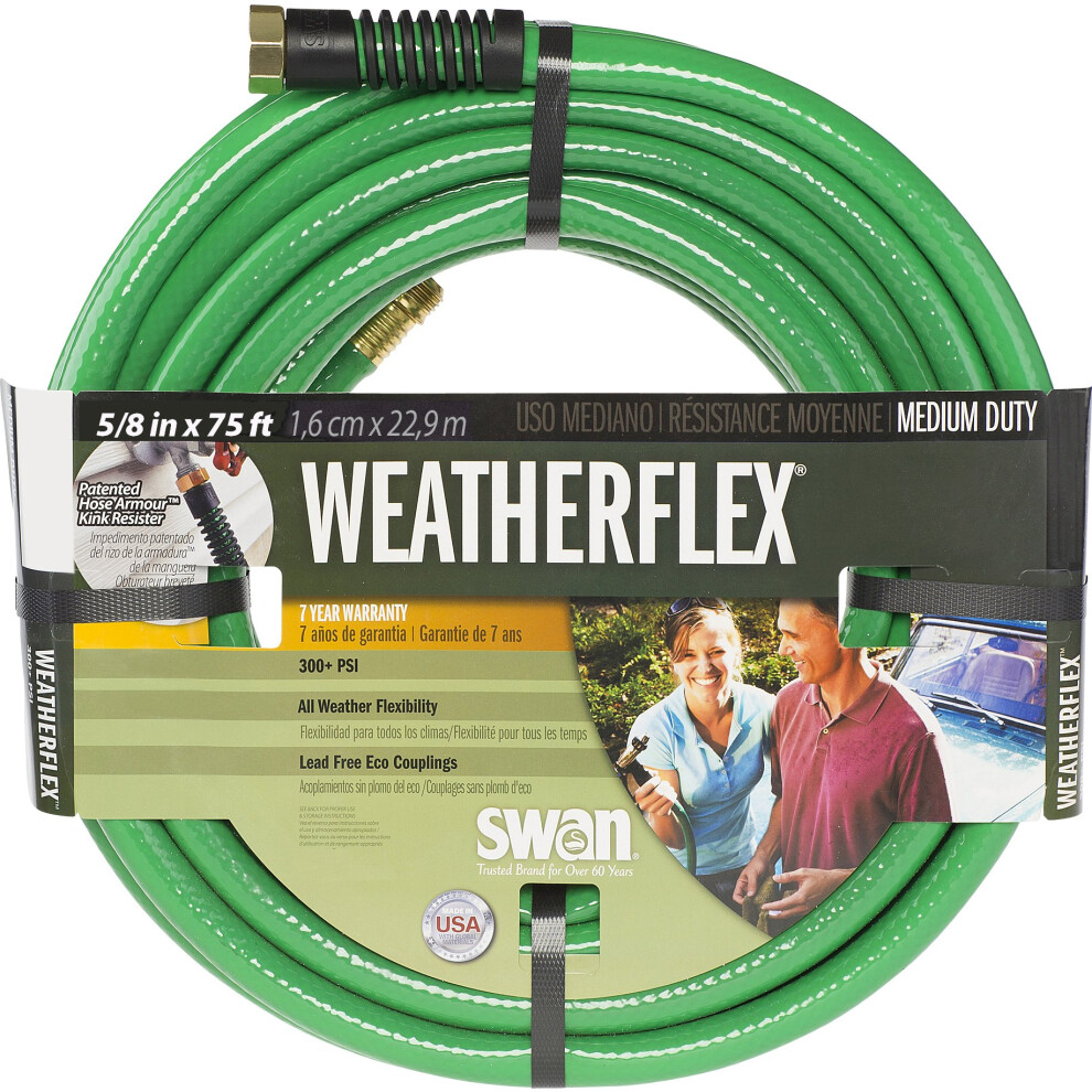 Swan Products SNWF58075 WEATHERFLEX Medium Duty All Temperature Use Garden Hose 75' x 5/8""""  Green