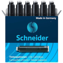 Schneider inktpatroon standaardformaat balsluiting navulling voor vulpennen en rollerball-patronen zwarte inkt doos met 6 patronen (6601)