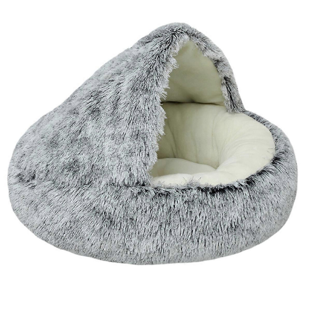 (As show, One size) Calming Dog Beds & Cat Cave Bed with Hooded Cover, for Small Pets,Anti-Slip Faux Fur Fluffy Bed, Outer diameter 40cm-image-OPC-PGGKB2Z-NEW